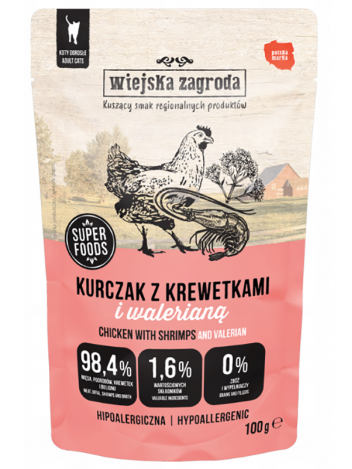 WIEJSKA ZAGRODA KOT KURCZAK Z KREWETKAMI I WALERIANĄ - 100G x 12