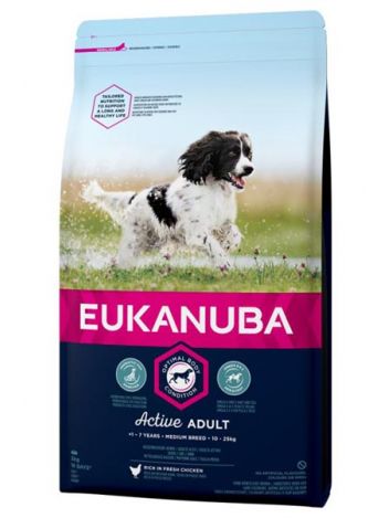 EUKANUBA ACTIVE ADULT MEDIUM - 15KG + 3KG!