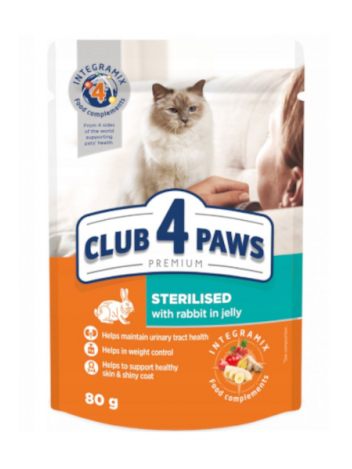 CLUB 4 PAWS STERILISED WITH RABBIT IN JALLY - 80G x 6