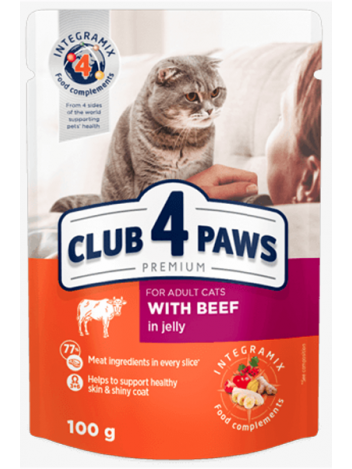 CLUB 4 PAWS FOR ADULT CATS WITH BEEF IN JELLY - 100G x 6
