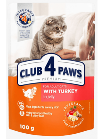 CLUB 4 PAWS FOR ADULT CATS WITH TURKEY IN JELLY - 100G