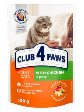 CLUB 4 PAWS ADULT CATS WITH CHICKEN IN GRAVY - 100G