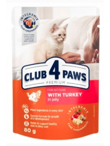 CLUB 4 PAWS FOR KITTENS WITH TURKEY IN JALLY - 80G x 6