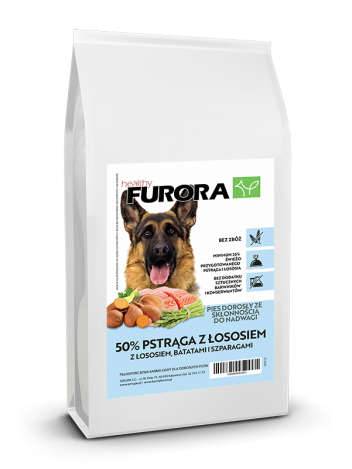 FURORA BEZ ZBÓŻ RASA DUŻA I ŚREDNIA LIGHT 50% PSTĄGA I ŁOSOSIA - 24KG (12KGx2)