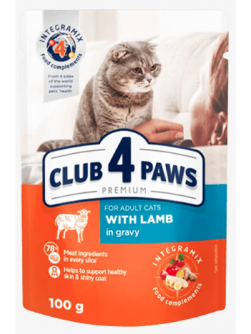 CLUB 4 PAWS FOR ADULT CATS WITH LAMB IN GRAVY - 100G