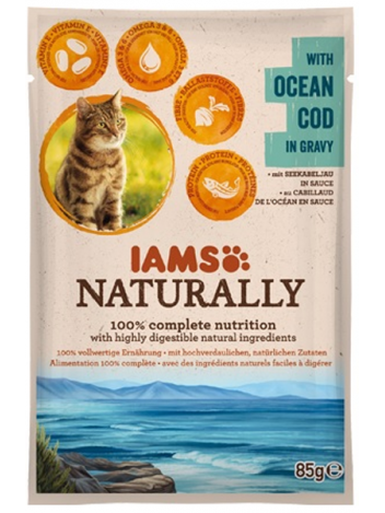 IAMS NATURALLY ADULT WITH OCEAN COD IN GRAVY - 85G x 6