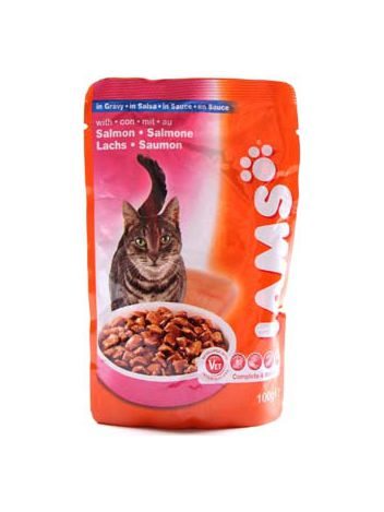 IAMS CAT POUCH ADULT WITH SALMON IN GRAVY 100G