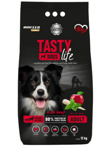 BIOFEED TASTY DOGS LIFE ADULT M&L WITH BEEF - 24KG (12KGx2)