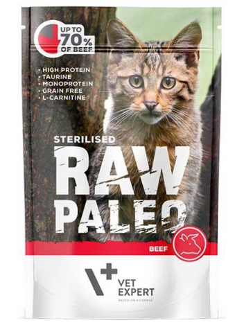 VET EXPERT RAW PALEO STERILISED CAT BEEF - 100G x 12