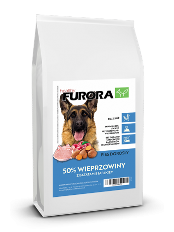 FURORA BEZ ZBÓŻ RASA DUŻA I ŚREDNIA 50% WIEPRZOWINY - 24KG (12KGx2)