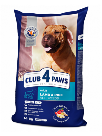CLUB 4 PAWS ADULT ALL BREEDS LAMB & RICE - 14KG