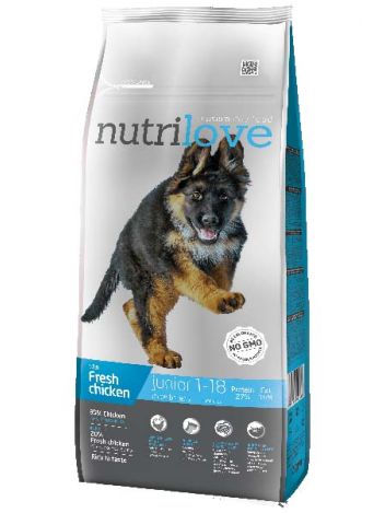 NUTRILOVE PREMIUM JUNIOR LARGE FRESH CHICKEN - 28,8KG (12KG+2,4KGx2) + 300G MIĘSNYCH KOSTEK!