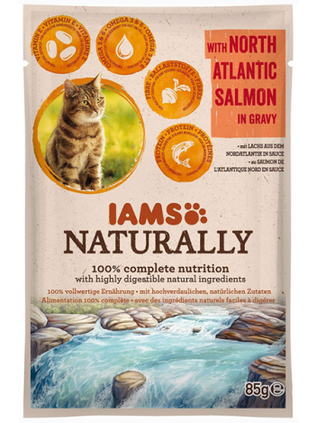 IAMS NATURALLY ADULT WITH NORTH ATLANTIC SALMON IN GRAVY - 85G x 6