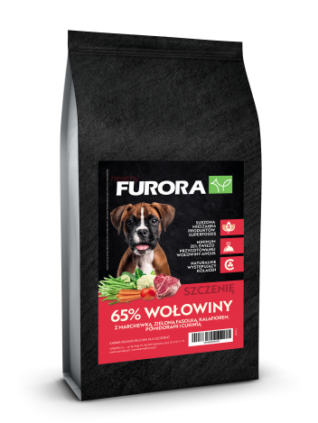 FURORA SUPERFOOD SZCZENIAK RASA DUŻA I ŚREDNIA 65% WOŁOWINY ANGUS - 12KG