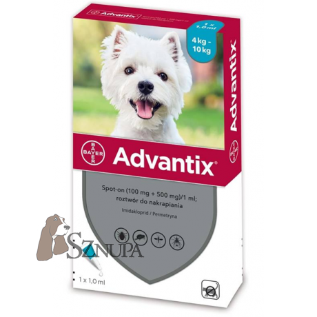 BAYER ADVANTIX DLA PSÓW 4 - 10KG - 1ML x 4  SZT