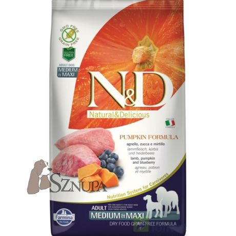 FARMINA N&D GRAIN FREE LAMB & BLUEBERRY ADULT MEDIUM/MAXI - 12KG