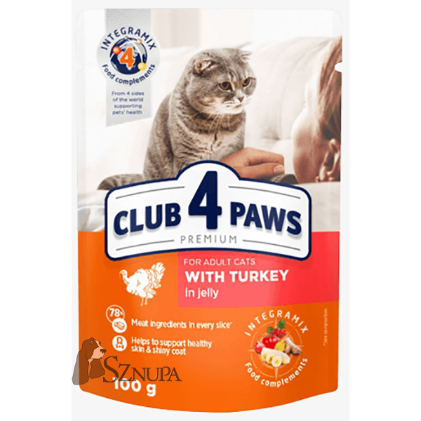 CLUB 4 PAWS FOR ADULT CATS WITH TURKEY IN JELLY - 100G