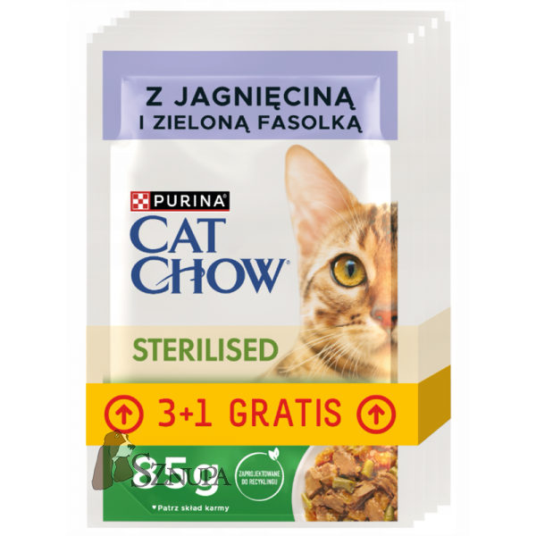 PURINA CAT CHOW STERYLIZED Z JAGNIĘCINĄ I ZIELONĄ FASOLKĄ - 85G x 4