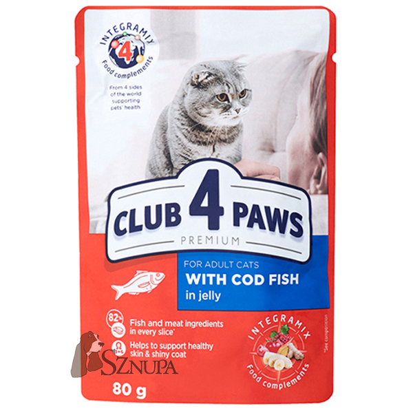 CLUB 4 PAWS FOR ADULT CATS WITH COD FISH IN JELLY - 80G