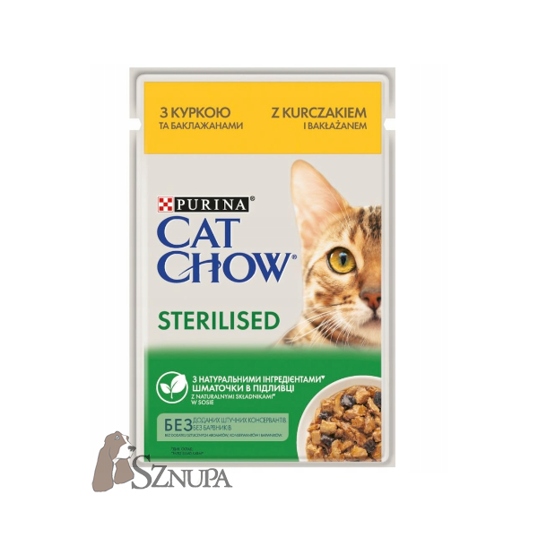 CAT CHOW STERILISED Z KURCZAKIEM I BAKŁAŻANEM W SOSIE - 85G