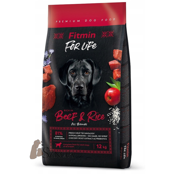 FITMIN DOG FOR LIFE ADULT BEEF & RICE - 12KG