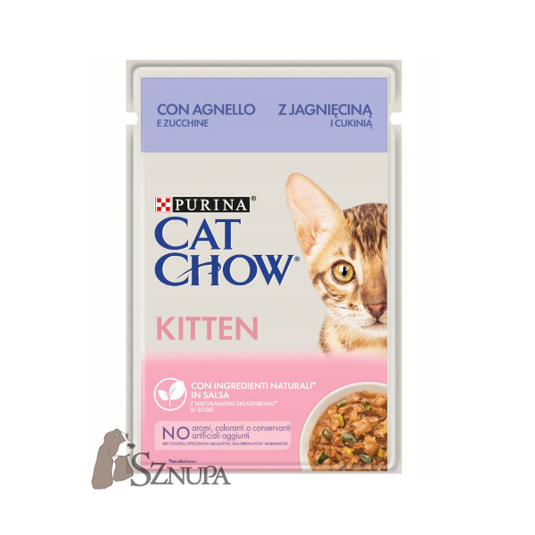 PURINA CAT CHOW KITTEN Z JAGNIĘCINĄ I CUKINIĄ W SOSIE - 85G x 6