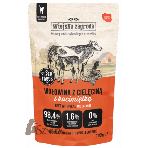 WIEJSKA ZAGRODA KOT WOŁOWINA Z CIELĘCINA I KOCIMIĘTKA - 100G