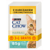 PURINA CAT CHOW HAIRBALL Z KURCZAKIEM I ZIELONĄ FASOLKĄ - 85G x 4